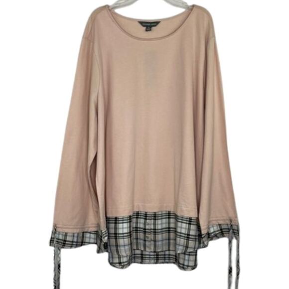Alexander Jordan pink tunic blouse with plaid trim size 2X - Picture 1 of 12